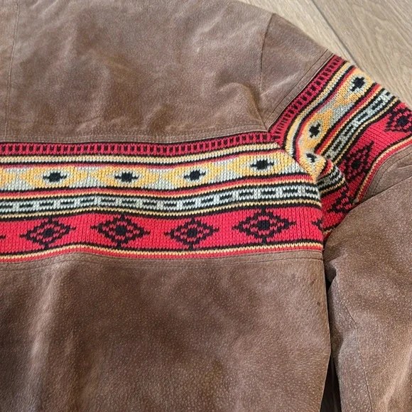 Vintage Original Arizona Jean Company Suede Tribal Stripe Bomber Jacket
